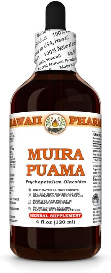Hawaii Pharm Muira Puama Extract, Tincture for Boosting Desire and Energy, Supports Memory, Promotes Calmness, Enhances Circulation, Reduces Dark Circles, Encourages Vitality - 4 fl.oz