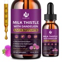 Supplément de chardon de lait pour nettoyer le foie Détox et réparation, Détox de foie gouttes avec graines de chardon de lait biologique, extrait d'artichaut, dandelion, curcuma et végétalien, non-OGM, sans gluten (2 Pack, 1 Fl Oz)