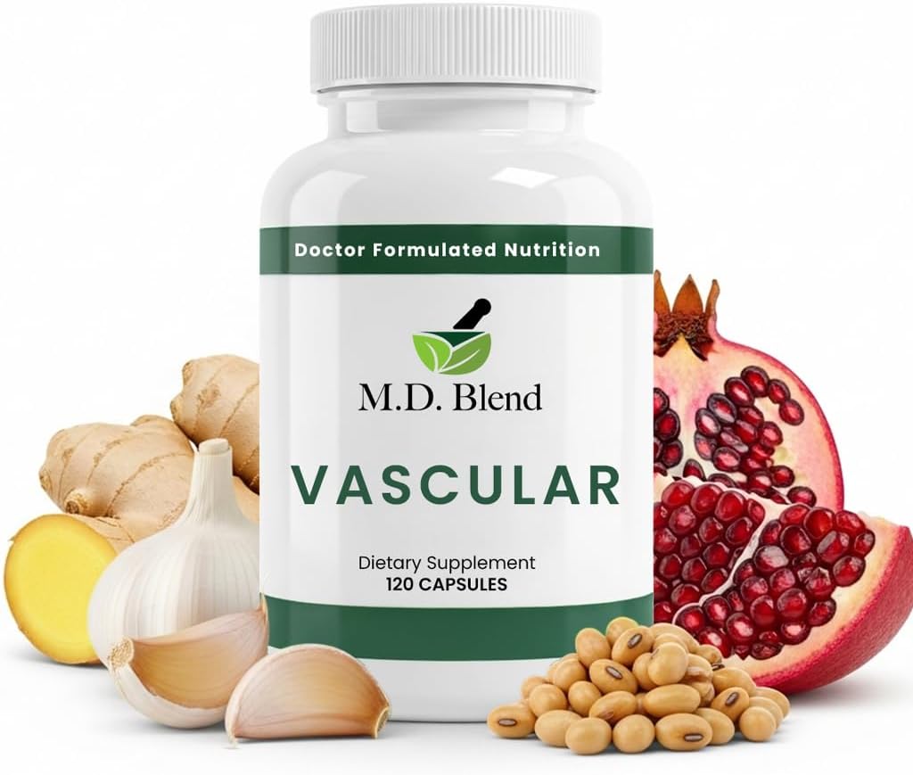 M.D. Vascular - Expert Formulated Supplement - Vascular & Overall Wellness Goals - Proper Flow, Numbers, Balance - Leistungsstarke Knoblauch, Ingwer, L-Arginin, Granatapfel - 120 Kapseln (Pack mit 3)