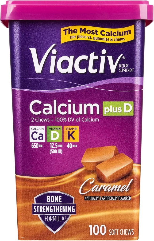 Viaktiv Kalzium Plus Vitamin D Supplement Weiche Kauen, Karamell, 100 Zähler