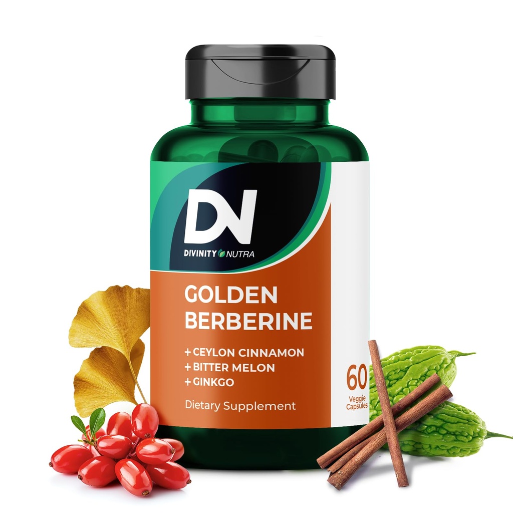 Supplément berbère doré 4-en-1 avec Ceylan Cinnamon Bitter Melon Ginkgo, Boosts Immunity, Gut & Heart Health,60 Capsules de soutien au métabolisme,Fabriqué aux États-Unis