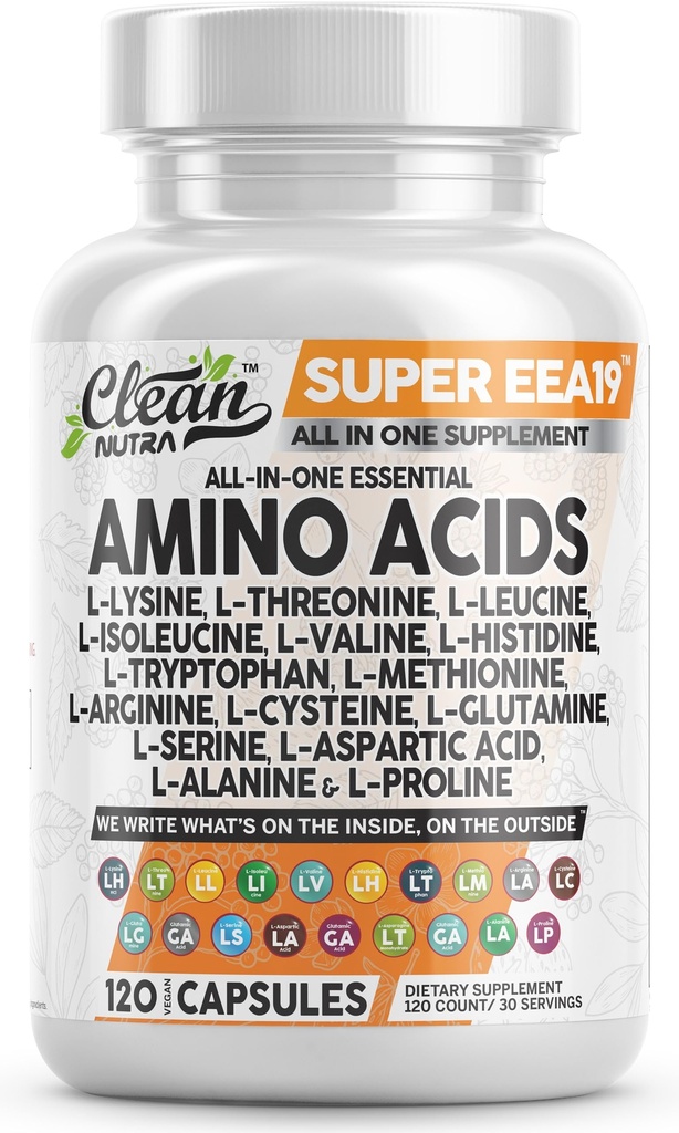 Nutraceutiques propres Acides aminés Supplément L-Lysine, L-Thréonine, L-Leucine, Isoleucine, Valine, L-Histidine, L-Tryptophane, L-Méthionine, L-Arginine, L-Cysteine, L-Glutamine, L-Sérine, Acide aspartique
