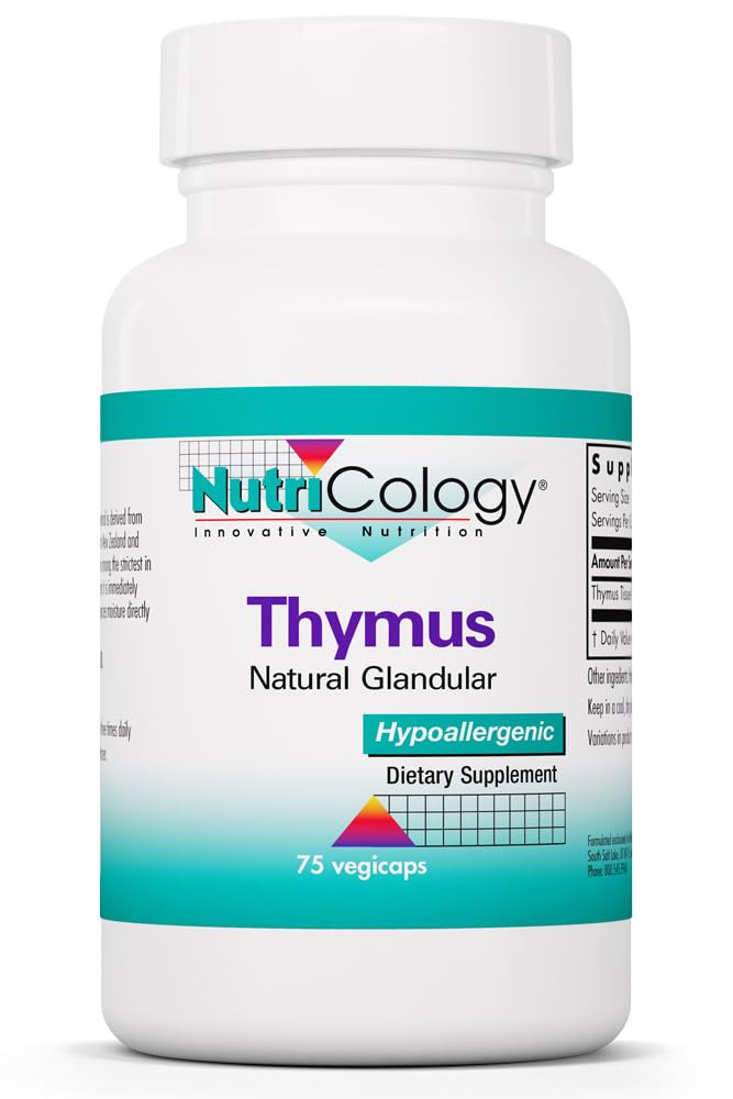 Nutricology Thymus Supplement - Thymus Tissue, Glandular Extract, 1000mg Raw Thymus Glandular, Ovine, Lyophilisiert, Allergiker - 75 Count