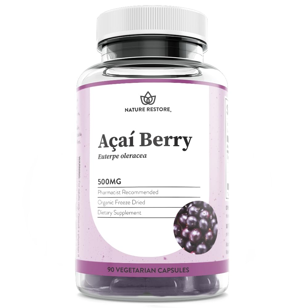 Nature Restore Organic Acai Berry Supplement, Freeze Dried, 90 Acai Berry Kapseln, Non GMO, Gluten Free, Vegan