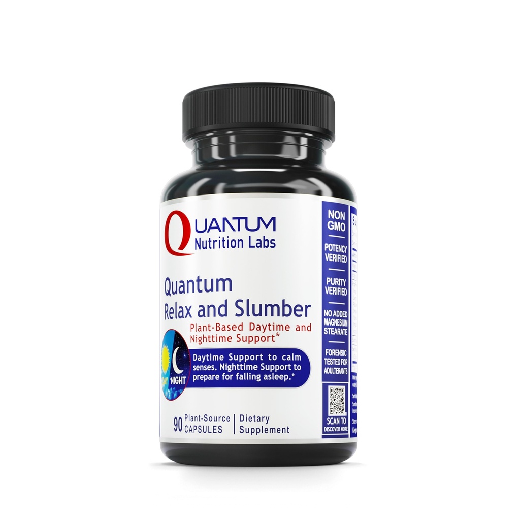 Quantum Nutrition Labs Quantum Relax and Slumber - Schlafergänzung mit Magnesium Malate & L-Theanin, Natural Calm Complex mit Zitronenbalsam & Valerian Root für Damen & Herren - 90 Kapseln