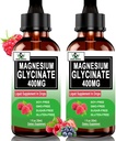 (2 Pack) Magnesium Glycinate Liquid Drops,6X High Absorption Liquid Magnesium Supplement for Bone,Sleep,Leg Cramps & Immune Support,Pure Magnesium Glycinate 400mg for Women Men,Vegan,Non-GMO