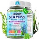 Sea Moss Gummies + Algae Omega-3 für Erwachsene, 15-IN-1 Organic Irish Sea Moss Superfood mit/Vitamine C D3 B12, Turmeric, Bladderwrack, unterstützt Energie, Gehirn, Immune, Tägliche Vitalität, Sugar-Free, 120 Cts
