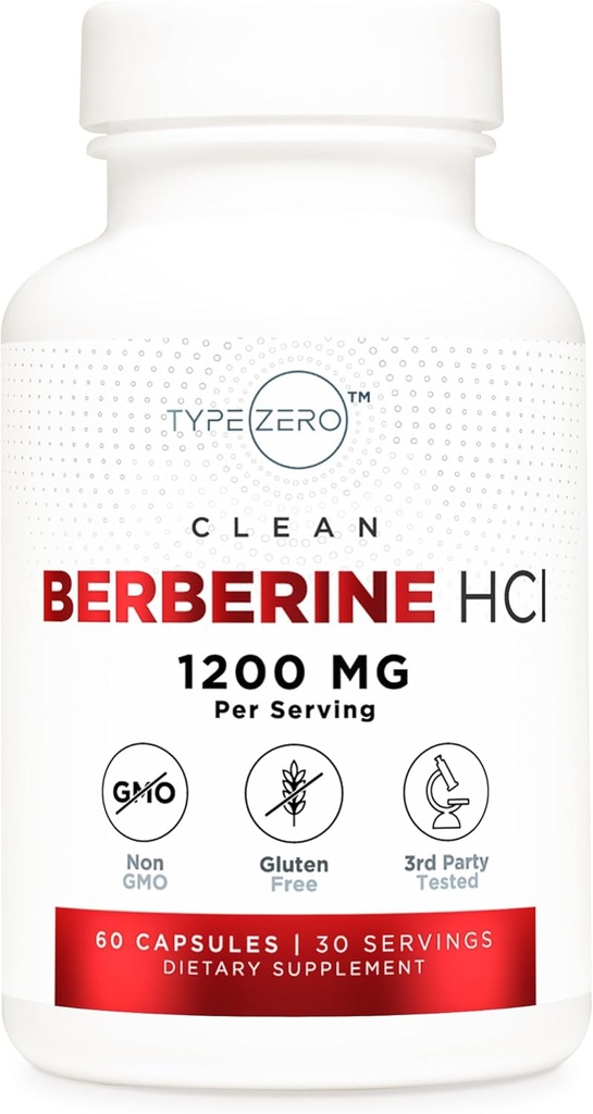 Typ Zero Berberine HCL 1200mg 60 Kapseln - Clean, Non-GMO, Gluten kostenlose Ergänzung