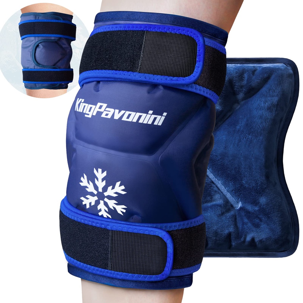 KingPavonini XXL Knie-Eis-Pack Wrap rund um ganze Knie nach Chirurgie, große wiederverwendbare Gel-Eis-Pack für Verletzungen, Schmerzen Relief, Schwellung, Sportverletzungen, 1 Pack (blau)