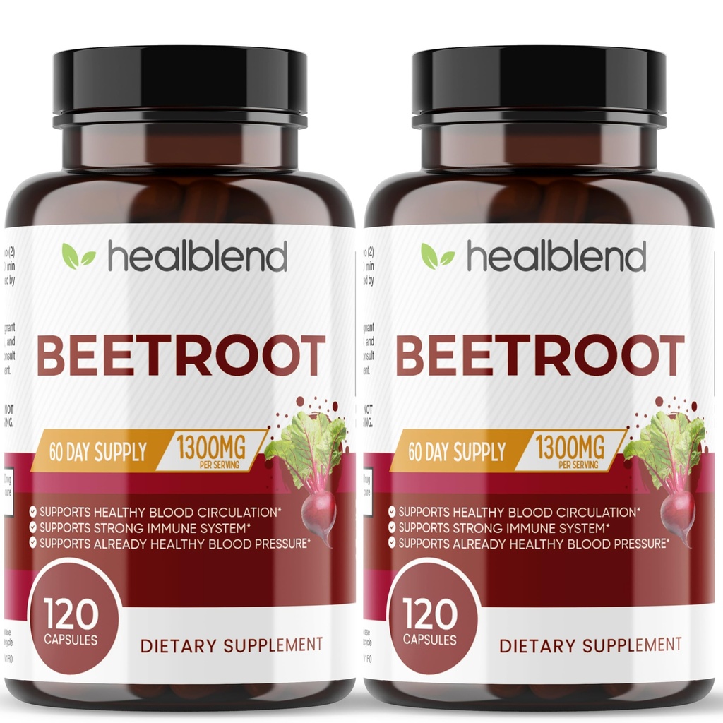 curidblend Organic Nitric Oxide Beet Root Capsules 1300mg - Support Système immunitaire, Booster d'oxyde nitrique - 120 Compte (2 Pack)