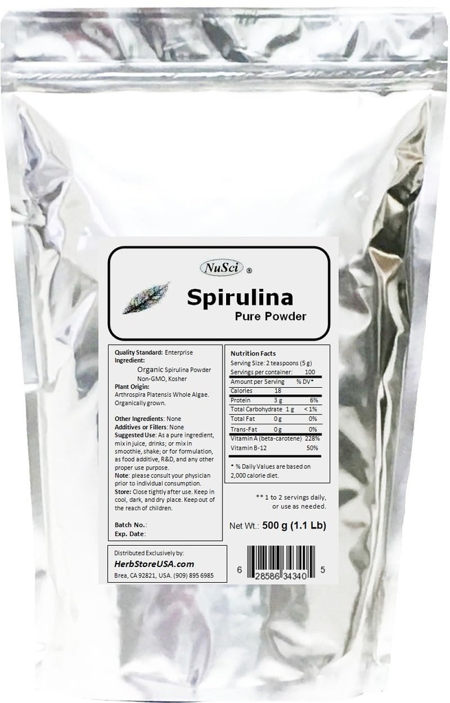 Spirulina organisch Grown 100% reines Pulver 500g (1.1 lb) Frisches GMO-freies nicht strahlendes