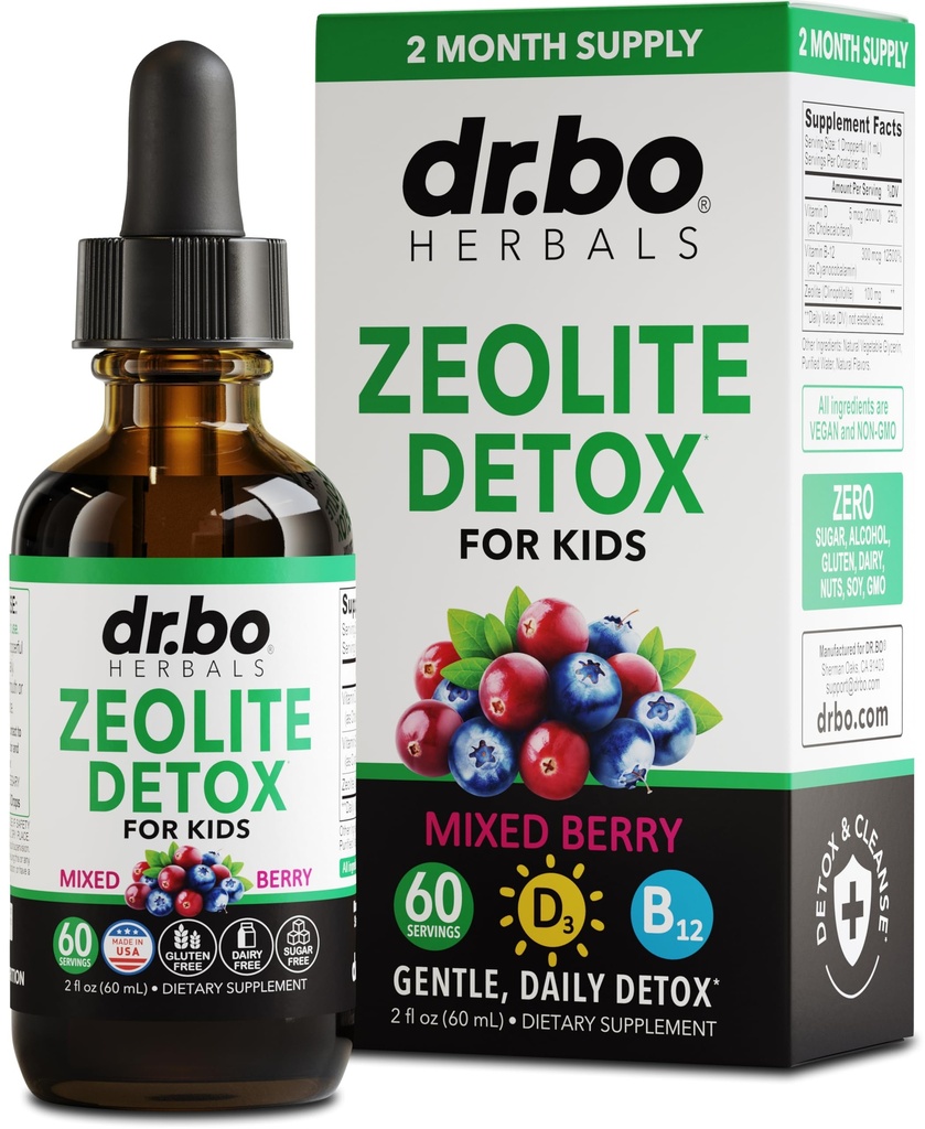 Zeolite Detox für Kinder Flüssigkeitstropfen - Fortgeschrittene Clinoptilolite mit reinen Vitaminen B12 & D - Kinder Gentle Body Daily Cleanse Focus & Speech Extra Clinoptilolite Zeolite Tropfen Detox Cleanse Supplement 2oz