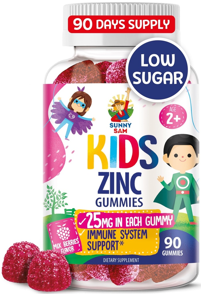 Zink-Gummien für Kinder - Kaubare Zink-Gummi-Ergänzung für Kinder Immununterstützung - Low Sugar Natural Antioxidant Non-GMO Vitamin Chewables für Kleinkinder & Teens - 90 Gummie