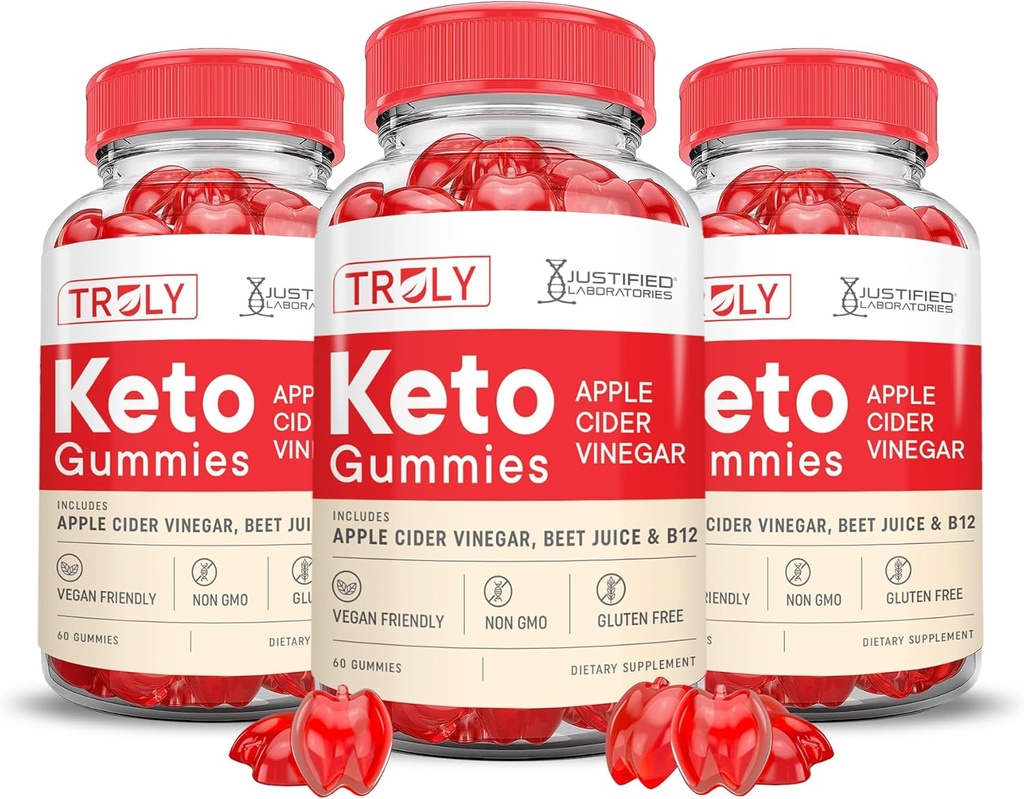 (3 Pack) Truly Keto ACV Gummies Formule avancée 1000MG Truly Keto Gummies vinaigre de cidre de pomme formulé avec le jus de pomme de grenade poudre B12 Vegan Non OGM 180 Gummys