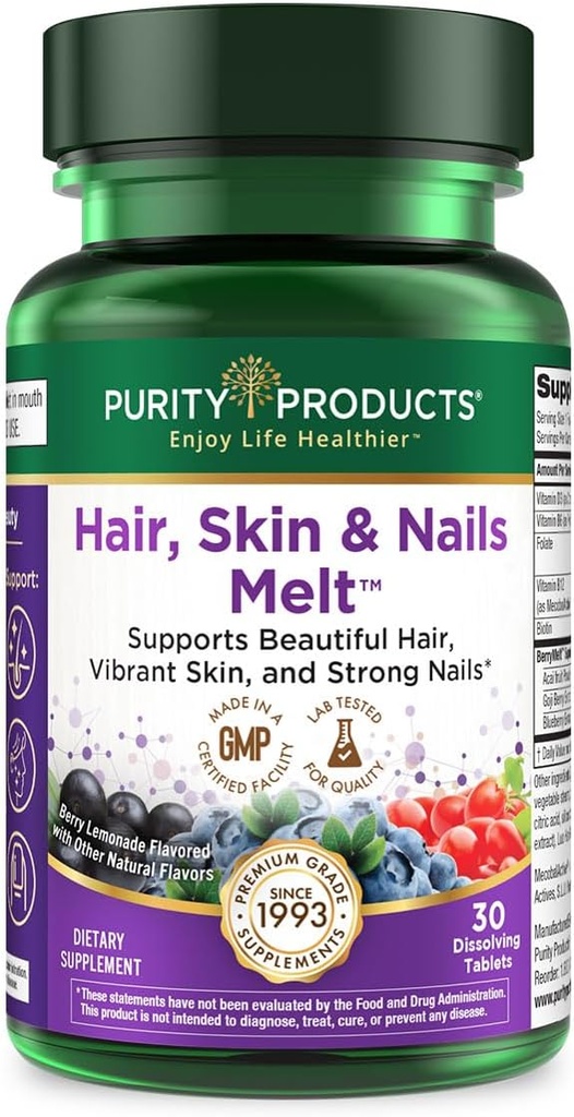 Reinheit Produkte Haar, Haut + Nägel Melt 1000mcg B-12 + 2500mcg Biotin Energy Berry Melt - Delicious Berry Lemonade Flavor w/Super Fruits - B12 Methylcobalamin - 30 Melting Tablets