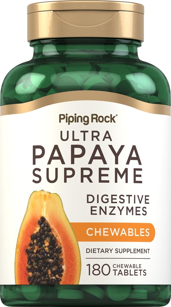 Piping Rock Papaya Verdauungsenzyme Chewables | 180 Tabletten | Ergänzung für Frauen und Männer | Tropical Flavor | Vegetarisch, Non-GMO, Glutenfreie Formel