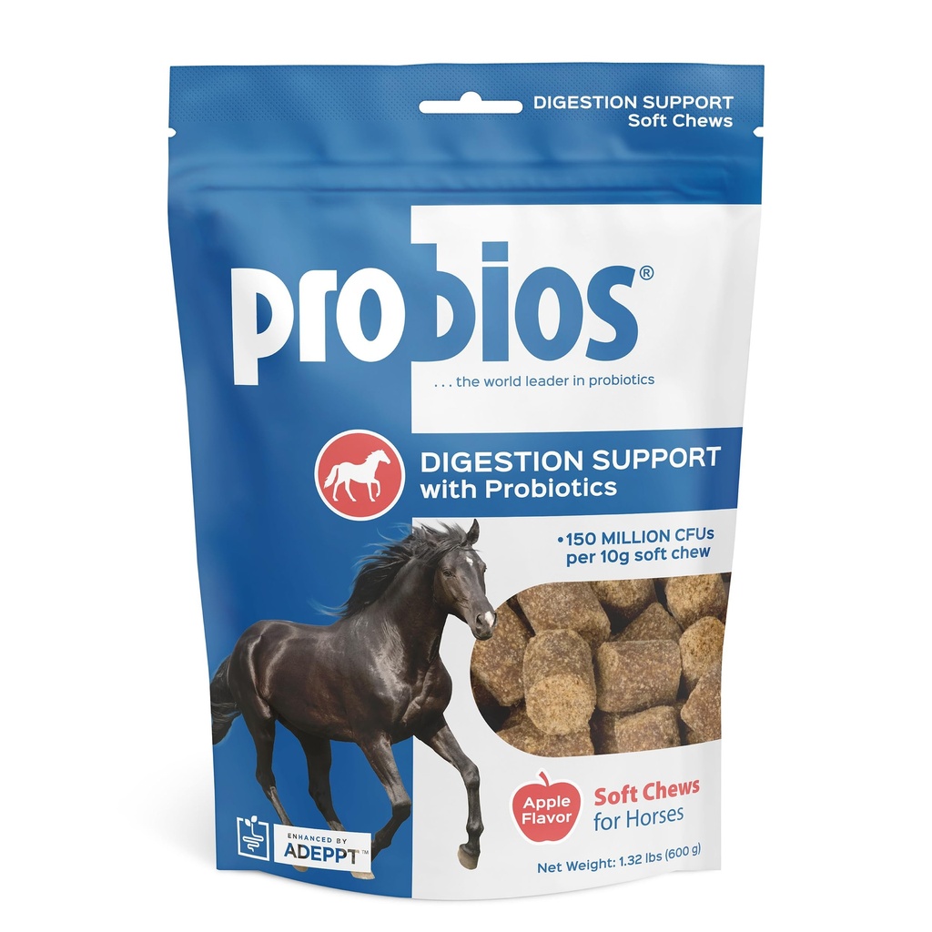 Probios for Horses Soft Chews, supplément probiotique quotidien pour la santé des intestins, la digestion et le soutien immunitaire, les provisions pour chevaux, l'arôme de pomme, 1,32 lbs (600 grammes)