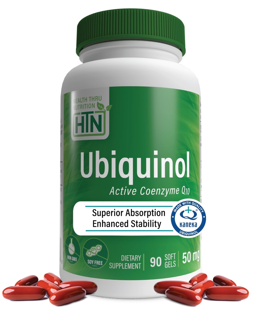 Santé Thru Nutrition Ubiquinol 50mg 90 Softgels comme Kaneka QH réduit CoQ-10.Stabilisé - 3ème partie testée.