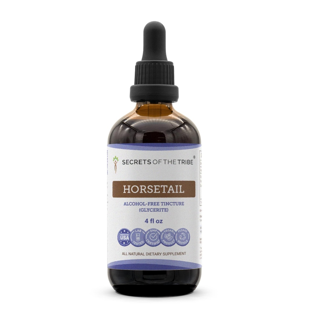 Geheimnisse des Tribe Pferdeschwanz Tinktur Alkoholfreie Extrakt, Pferdeschwanz (Equisetum arvense) Getrocknete Kräuter 4 OZ
