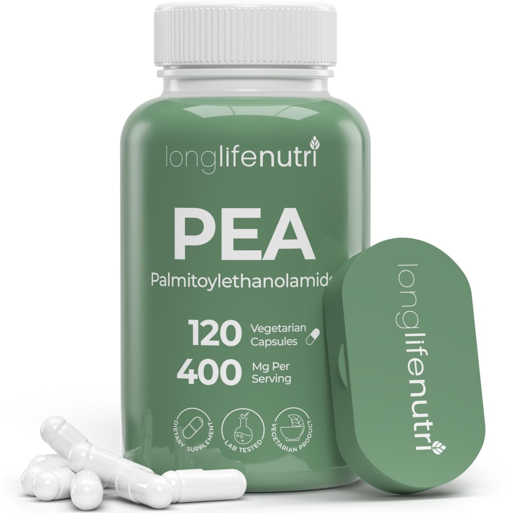 LongLifeNutri Palmitoylethanolamide (Pea) 400mg - 120 Vegetarian Capsules, Organic Supplement for Discomfort Management, 4-Month Supply, Lab Tested, Made in USA