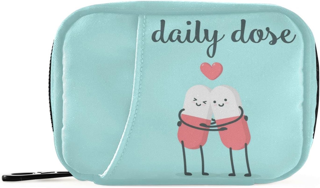 Naanle Cartoon Pillen Herz Pille Box 7 Tage Case Bag Reise Organizer mit Reißverschluss Portable Weekly Compact Größe für Vitamin Supplement Halter Ein Cartoon Rot Blau 4.6 x 3.14 x 1.88 Zoll 0,12 Kilogramm