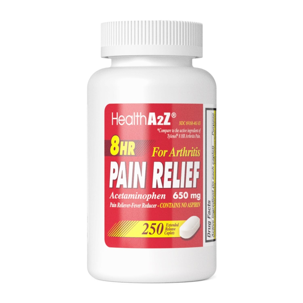HealthA2Z® Schmerzlinderung Erweiterte Freisetzung | Acetaminophen 650mg | 8 Hours | Arthiritis Pain | Schmerzlinderung - Fever Reducer | Enthält keine Aspirin | (250 Caplets)