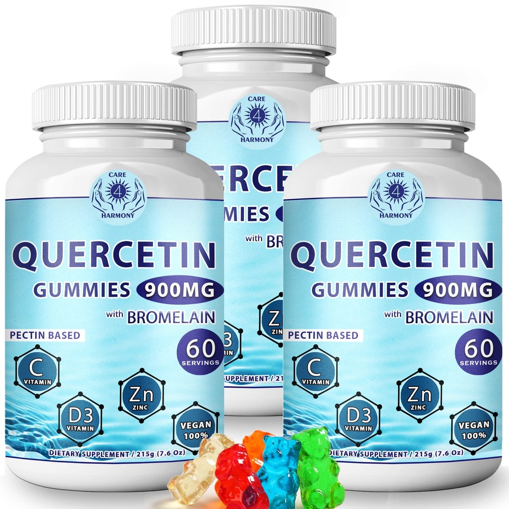 (3Pack) Gummies Quercetin - Quercetin avec la vitamine Bromelain C + vitamine Zinc D3 – Suppléments Quercetin 900mg à croquer - Quercetin pour les enfants et les adultes (3)