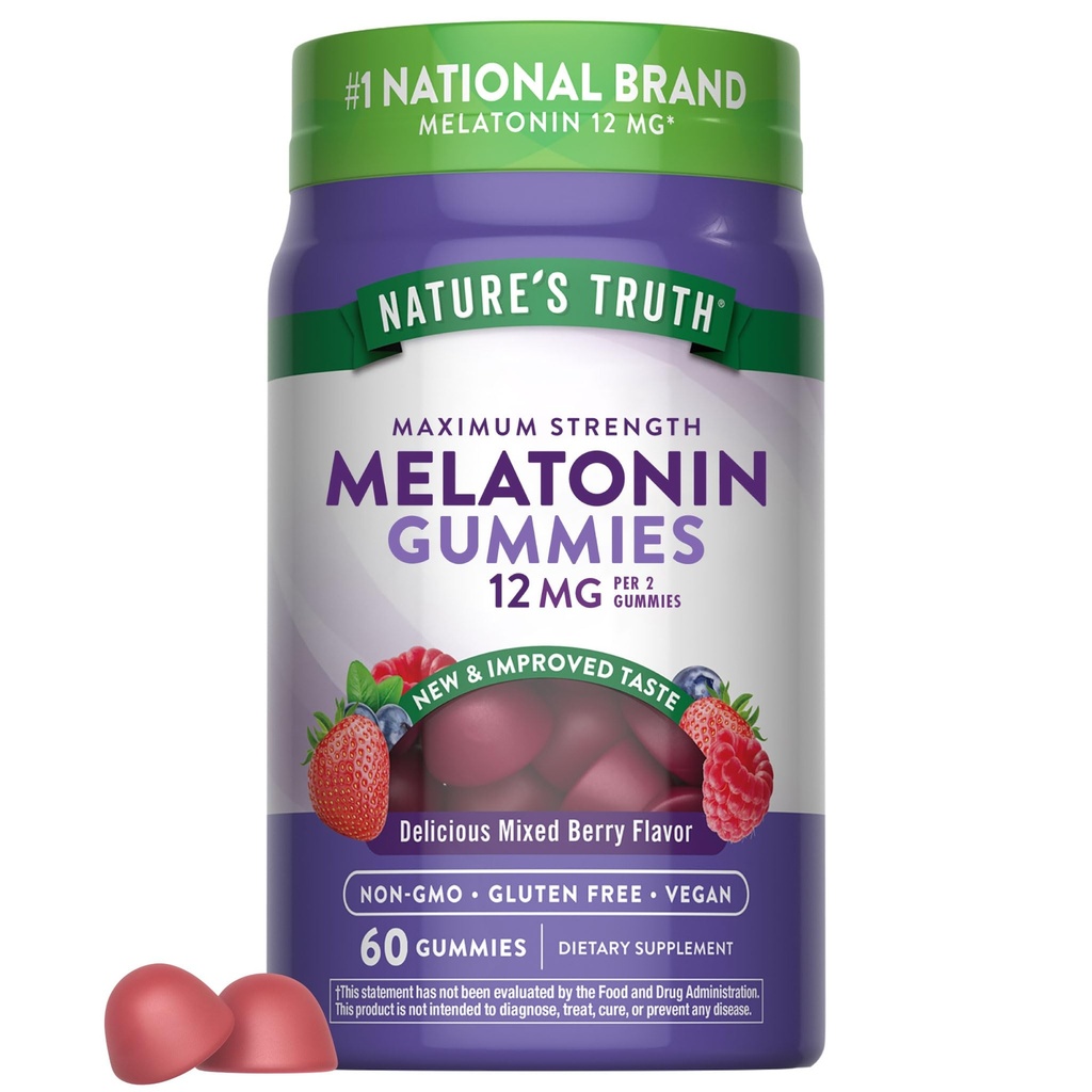 Nature's Truth Melatonin Gummies , 12mg , supplément sans gluten et sans OGM