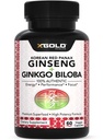 Panax rouge coréen Ginseng 1200mg + Ginkgo Biloba - Extra Streng Extract Root Powder Supplement w/High Ginsénosides Capsules végétaliennes pour l'énergie, la performance et la focalisation - Supplément pour les hommes et les femmes