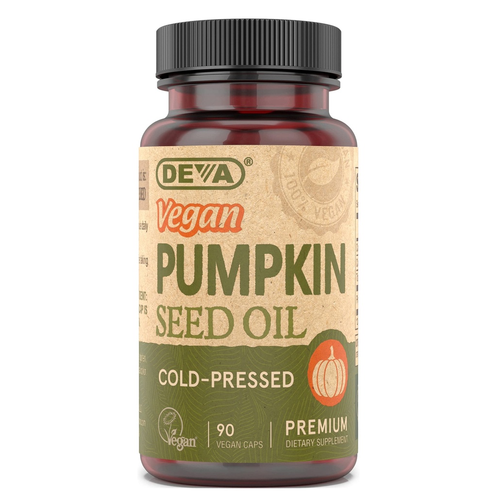 DEVA Nutrition Huile de citrouille végane 500 mg, pressée à froid et non raffinée - 90 capsules, 1 emballage