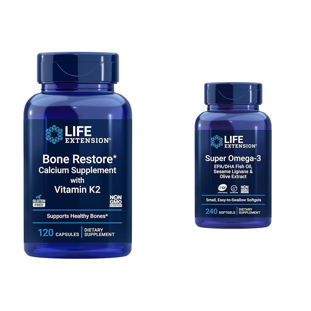 Lebensverlängerung Knochen Wiederherstellung + Vitamin K2 Vitamine & Mineralstoffe erhalten Knochen Gesundheit & Stärke & Super Omega-3 EPA/DHA Fischöl, Sesam Lignane & Oliven Extrakt