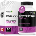 Renouveler le supplément de resvératrol actif 600mg par portion - Complexe antioxydant à haute puissance avec 50% de trans-resvératrol – soutient la santé cellulaire et la longévité - Fabriqué au Canada – 60 Capsules Vegan