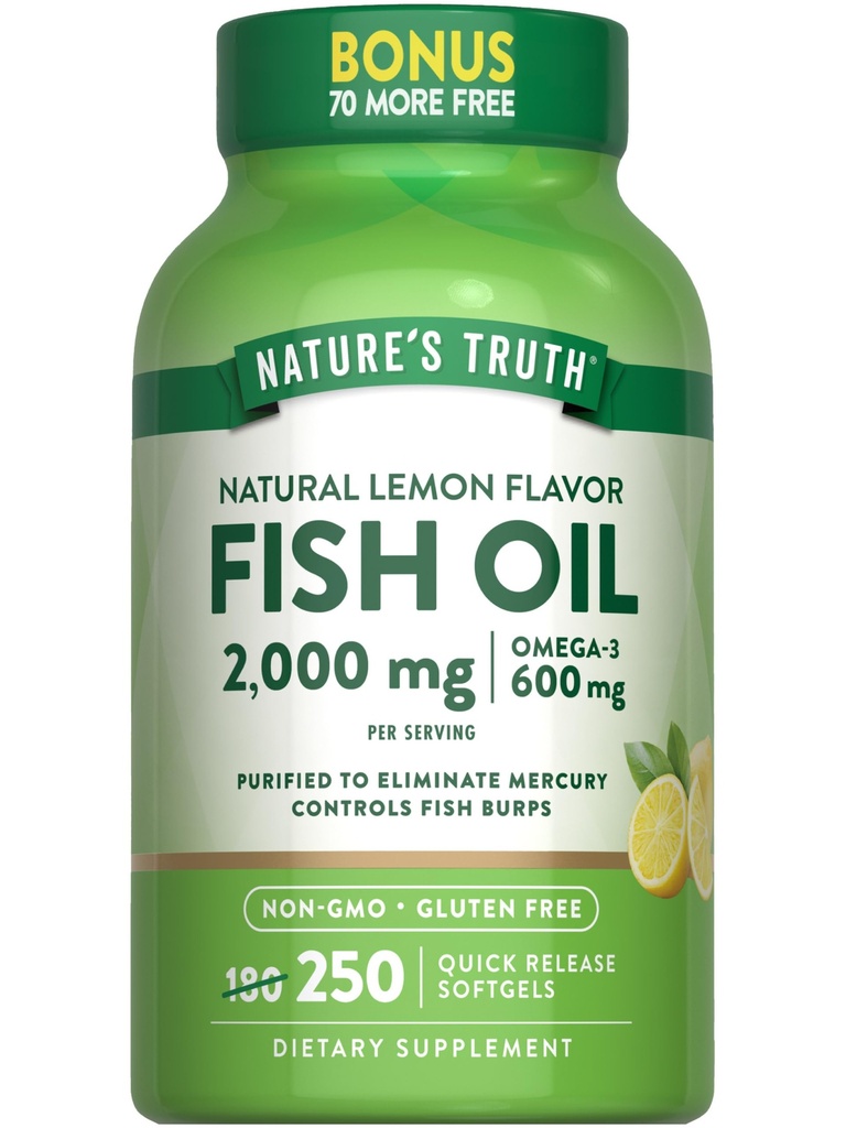 L'huile de poisson de vérité de la nature 2000 mg de 600 mg d'oméga 3 de 250 Softgels