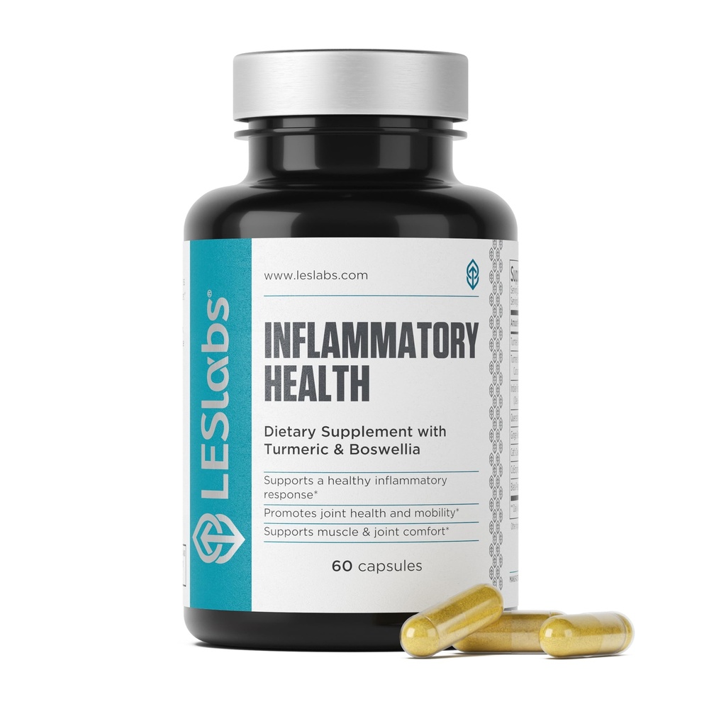 LES Labs Inflammation – Soutien, fonction musculaire et relaxation, mobilité – Turmeric, Boswellia, Quercetin, Ginger & CoQ10 – Supplément non OGM – 60 capsules