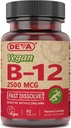 Vitamines Vegan Deva B-12, Haute puissance 2500 mcg B12, Dissolve rapide, Sublingual, 90 comprimés (paquet de 3)