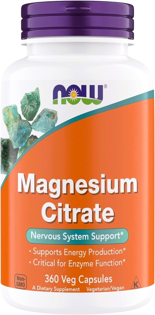 Suppléments, Citrate de magnésium, Fonction enzymatique*, Support du système nerveux*, Critique pour la Fonction enzymatique*, Sans gluten, Vegan, Kosher, Capsules végétariennes non OGM 360