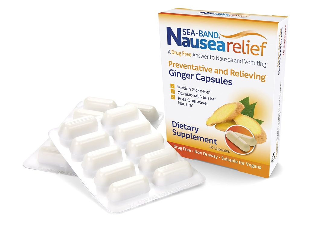 Sea-Band Anti-Nausea Ginger Kapseln für Bewegungskrankheit und Übelkeit Relief