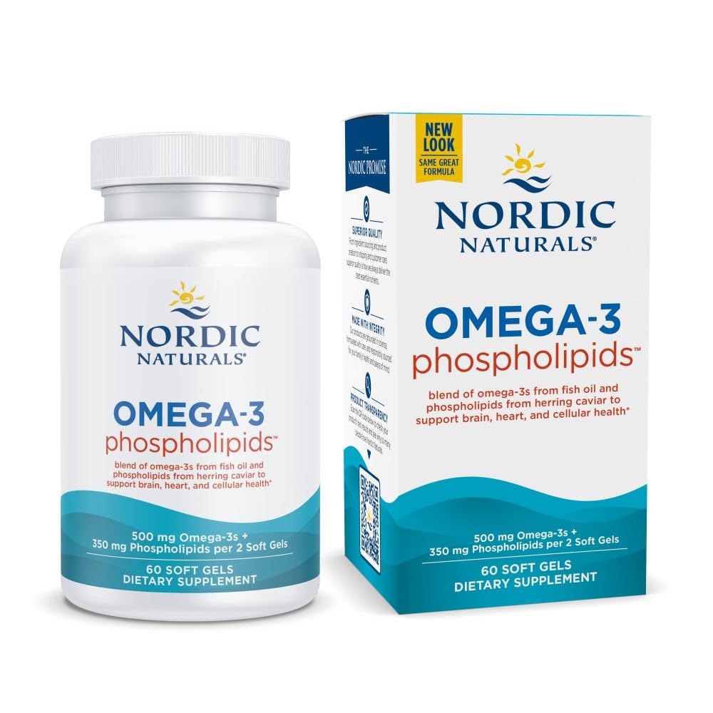 Nordic Naturals Omega-3 Phospholipide, Unflavored - 60 Weichgele - 500 mg Omega-3 & 350 mg Phospholipide - Herz & Gehirn Gesundheit - Kleine, leicht zu schluckende Weichgele - Non-GMO - 30 Servierungen