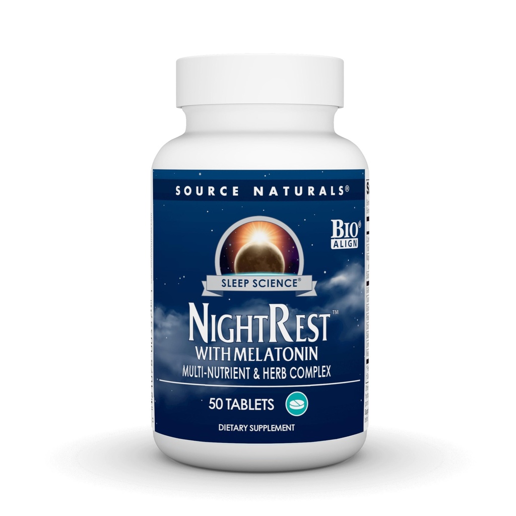 Source Naturals Sleep Science NightRest avec Melatonine, Multi-Nutrient & Herb Complex* - 50 comprimés