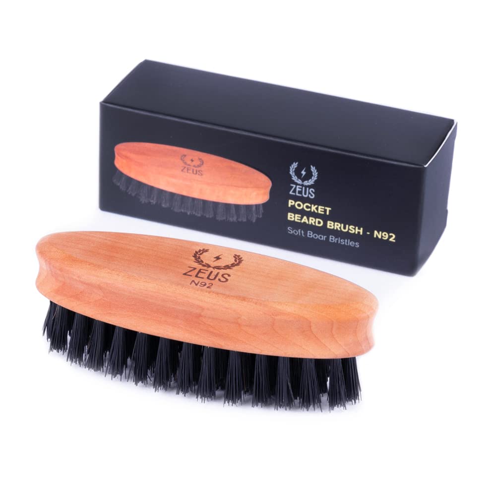 ZEUS Pocket Beard & Mustache Brush für Herren, Travel Size Grooming Tool mit weichen Boar Hair Bristles für Bart Styling & Detangling (Made in Germany) N92