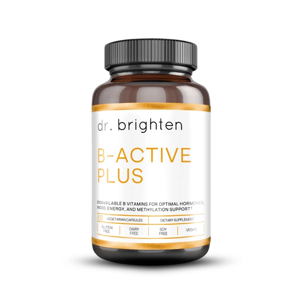Dr. Brighten B-Active Plus — Vegan B Vitamin Supplement für Energie, Stoffwechsel, Herzgesundheit, Verbessertes Gedächtnis — 60 Kapseln