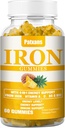 1 Pack 100MG Eisenergänzungsgummis für Damen und Herren - mit Vitamin A, C, B - Energieunterstützung für Eisenmangel, Anämie, Erwachsene & Kinder, Ananas Flavor Gummy, 60ct.
