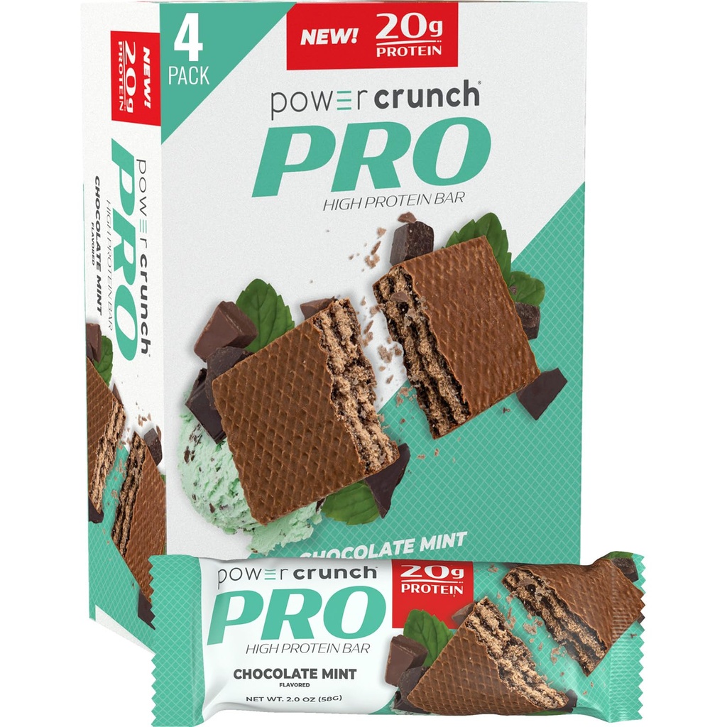 Power Crunch PRO Protein Wafer Bars, High Protein Snacks mit köstlichem Geschmack, Schokolade Minze, 2.0 Unze (4 Count)