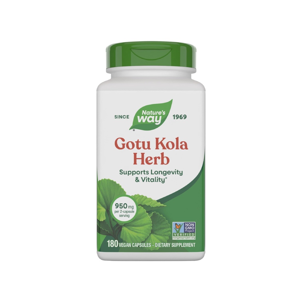 Nature's Way Gotu Kola Herb, unterstützt Langlebigkeit und Vitalität*, 950 mg pro 2-Capsule Serving, Non-GMO Project Verified, 180 Kapseln (Packaging May Vary)