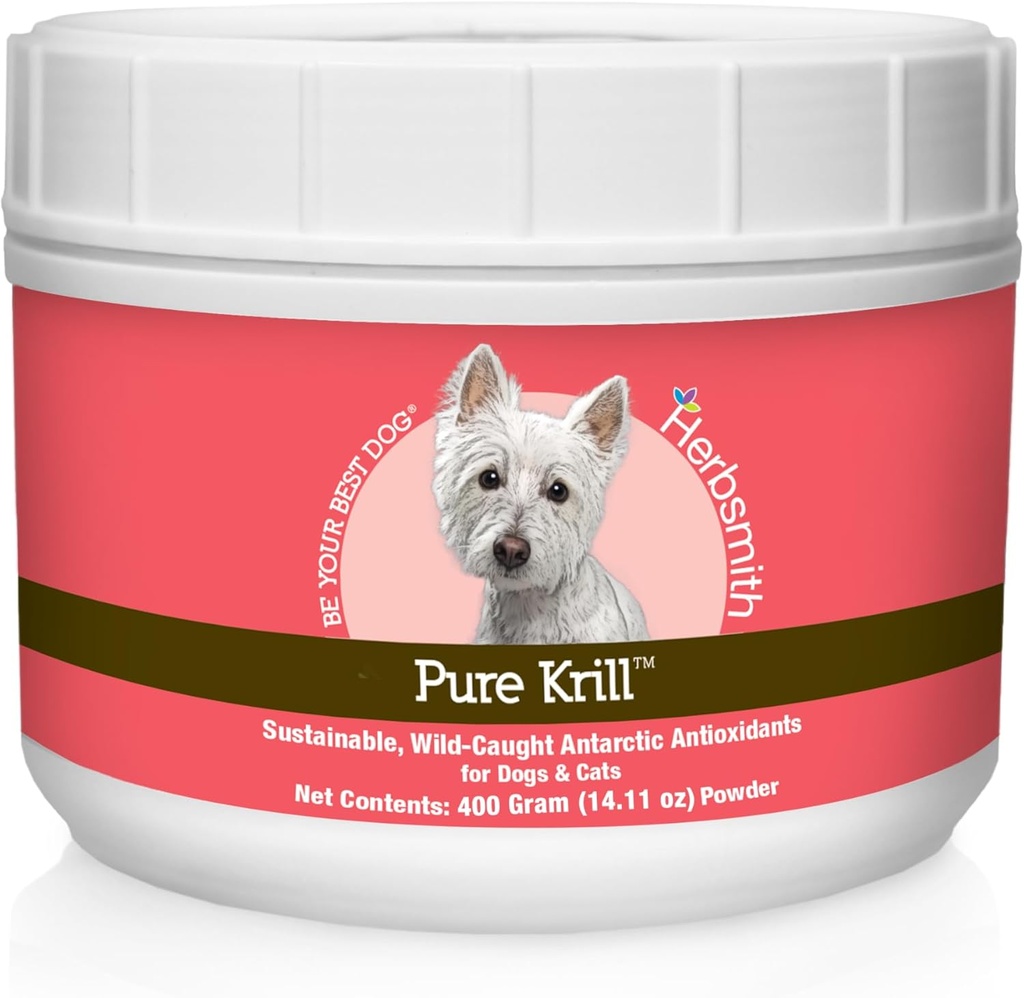 Herbsmith Pure Krill - Wild-Caught Antarctic Krill - Nur 1 Ingredient - Astaxanthin für Hunde - Ready-to-Use Omega 3s – Alternative zu Krill Öl für Hunde - 400g