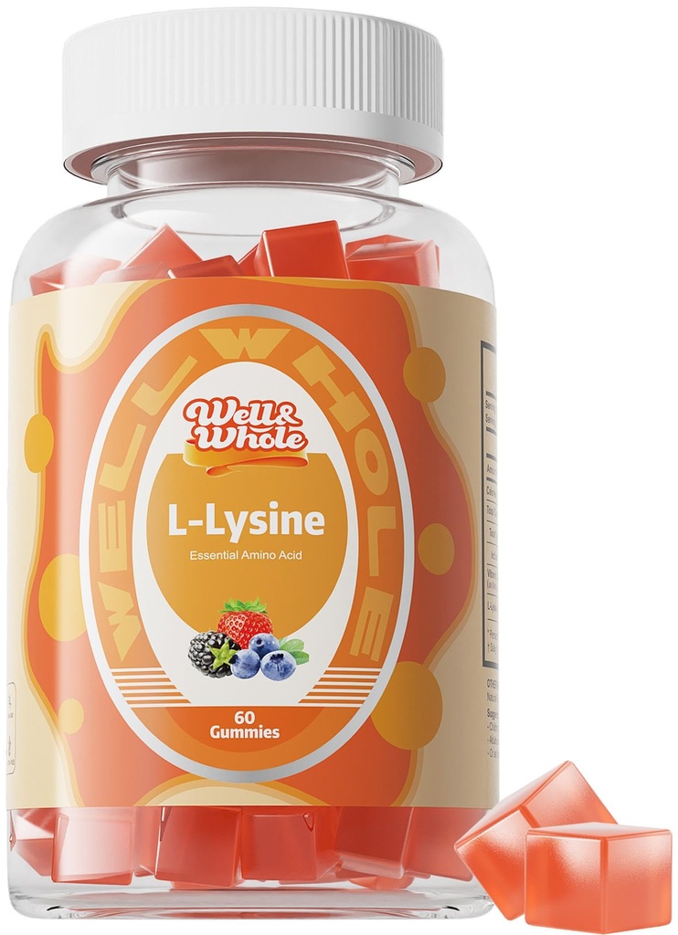 L-Lysine Gummies 1000mg - L-Lysine Ergänzungen für Kinder und Erwachsene - Lip und Kalte Sore* Unterstützung für Frauen - Kaubare Lysine Gummis mit Vitamin B12 - Vegan, Non GMO, Gluten-Free, 60 Zähler