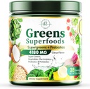 Poudre de Greens Superfood - Premium Bio Super Greens Poudre de jus - emballé avec des probiotiques, Grass de blé, Enzymes, Spiruline, Chlorella pour la santé digestive et Gut, Smoothie Drink Mix - 28 portions