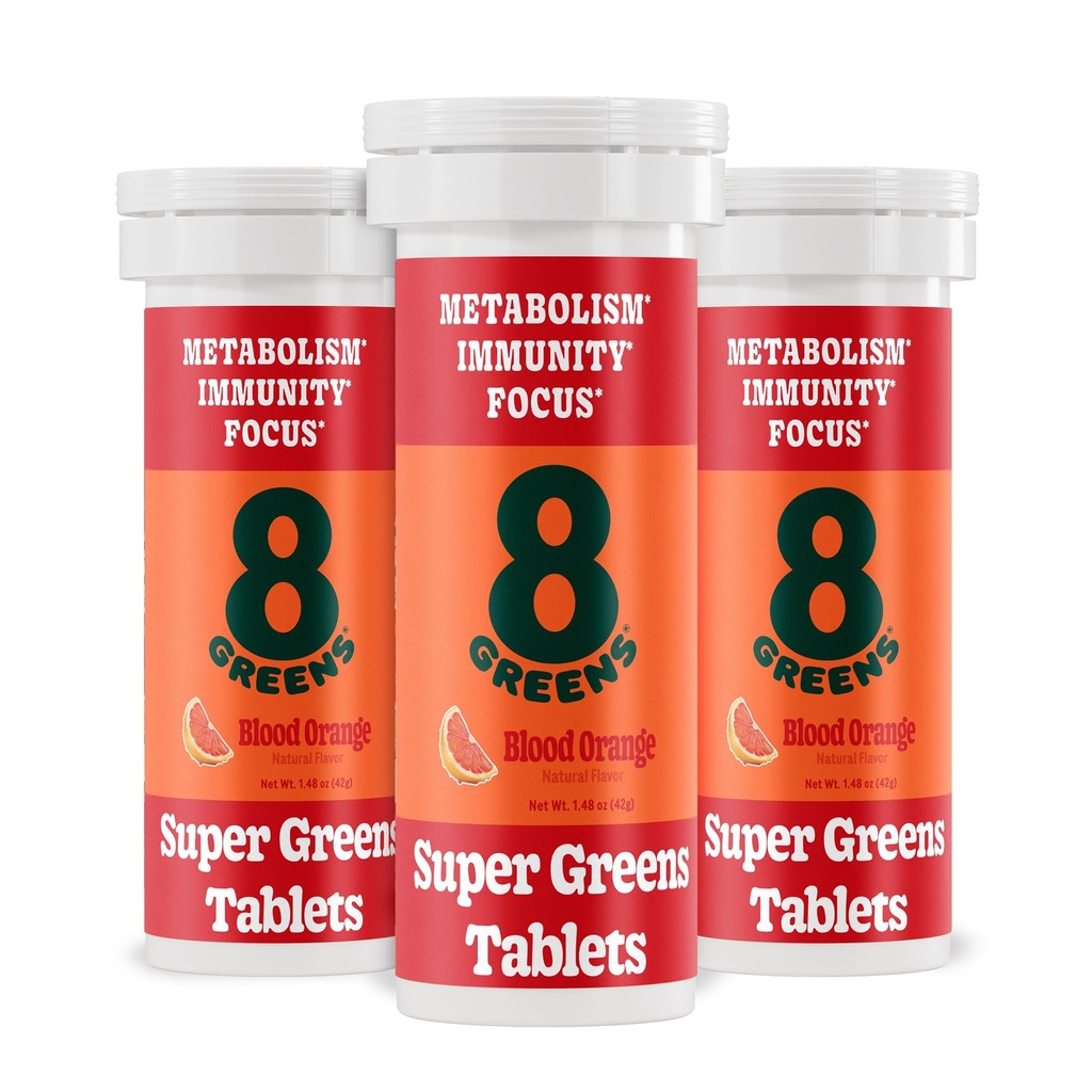 8Greens Supergreens Tablets | Super Greens Powder Superfood Tablet, Metabolism Immunity & Focus, Daily Greens Effervescent Tablets, Bio: Aloe Vera, Spirulina, Chlorella, Blut Orange, 30 Servierungen