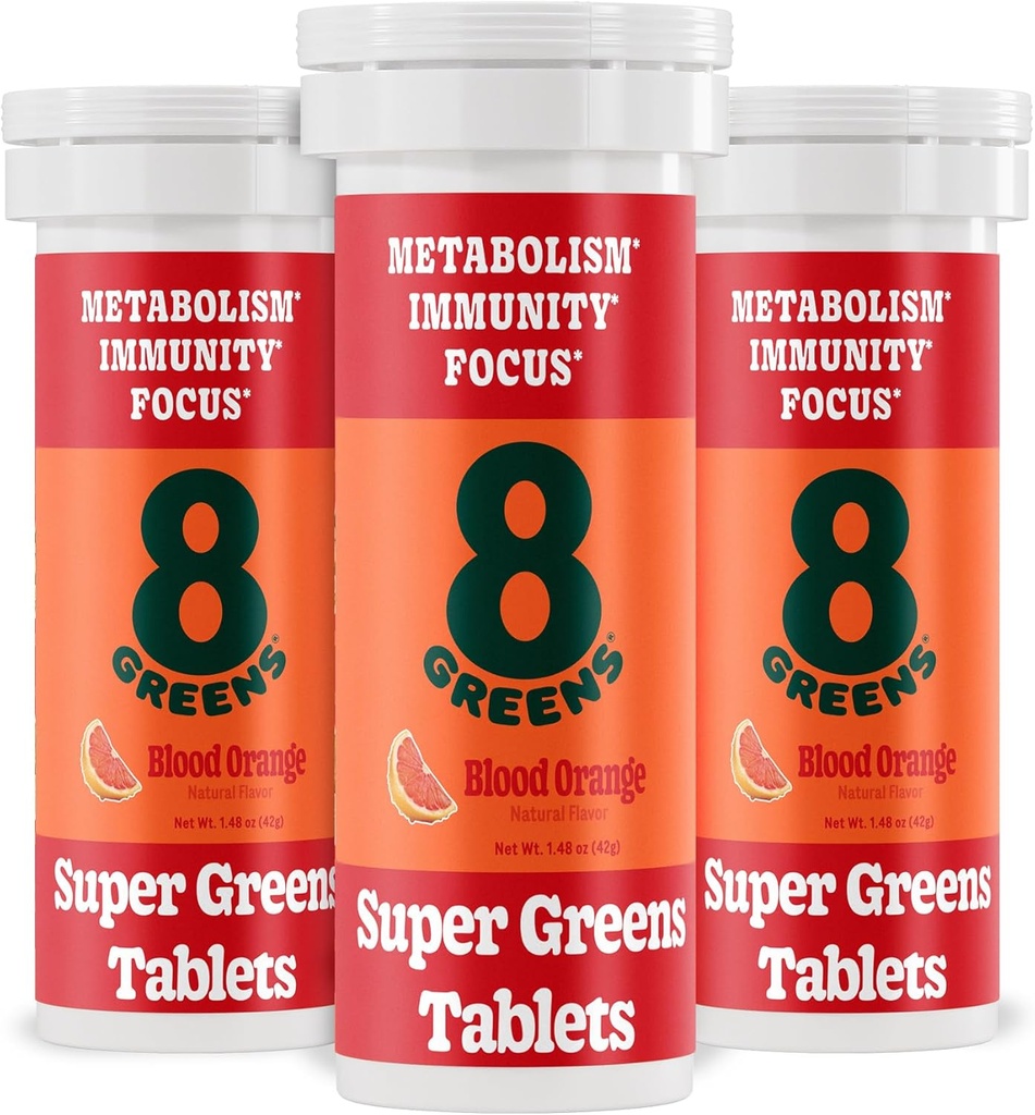 8Greens Supergreens Tablets | Super Greens Powder Superfood Tablet, Metabolism Immunity & Focus, Daily Greens Effervescent Tablets, Bio: Aloe Vera, Spirulina, Chlorella, Blut Orange, 30 Servierungen