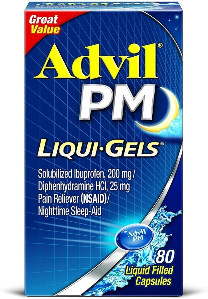Advil PM Ibuprofen 200 mg Liqui-Gels 80 ea (Pack mit 4)